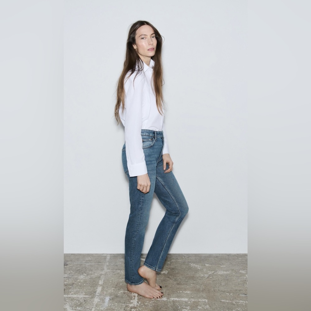 Zara Women's High Waisted Blue Boot Cut Jeans